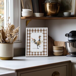 Vintage Chicken Kitchen Art, PRINTABLE Gingham Farmhouse Kitchen Decor ...
