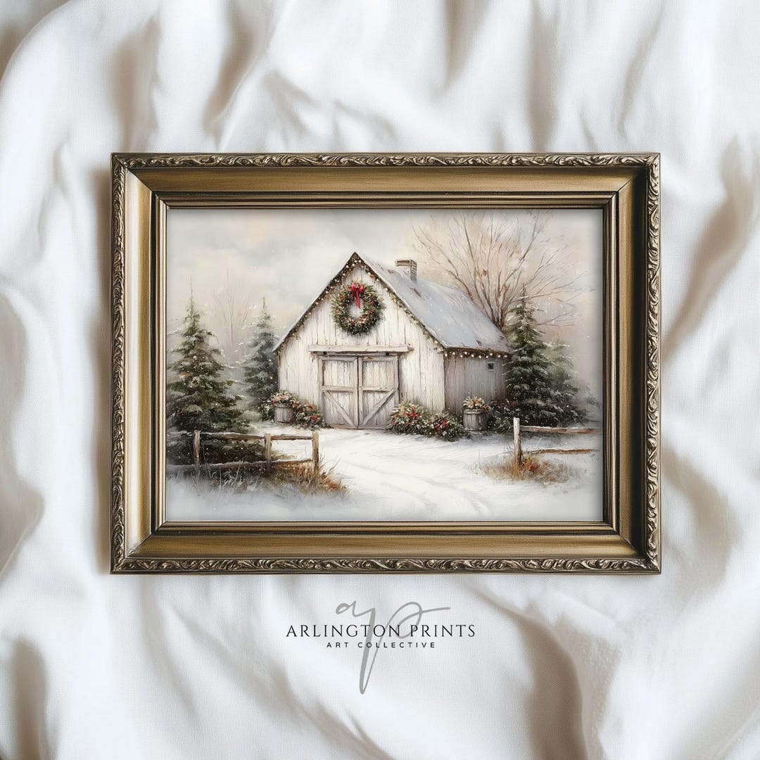 Printable Christmas Barn Wall Art, Rustic Winter Snow Scene, Holiday ...