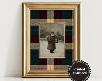 Plaid Vintage Santa Giclée Print, Rustic Christmas Wall Art, UNFRAMED Old World Holiday Decor, Classic Winter Art, Printed And Shipped 79-83