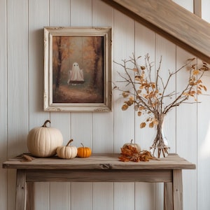 Set of 4 cute Halloween ghost art prints, vintage spooky fall wall decor, rustic autumn printable artwork, cottagecore Halloween home decoration