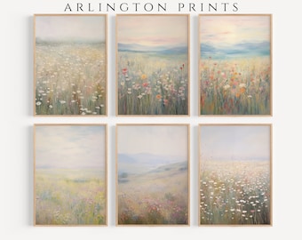 Spring Wildflower Gallery Wall Prints Set of 6, Printable Rustic Country Wildflowers Wall Art, Soft Pastel Artwork, Spring Prints