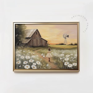 Printable Barn Painting, Farmhouse Nursery Art, Rustic Farm Art, Spring Country Homestead Digital Print, Countryside Print | #7002