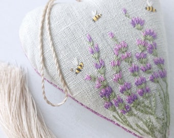 Bolsita artesanal rellena de lavanda, Bolsa perfumada bordada a mano, Decoración del hogar en forma de corazón, regalo aroma