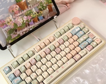 Flower Season PBT 141 keys SOA Profile Keycaps Set, Cute Keycaps, Custom Keycaps