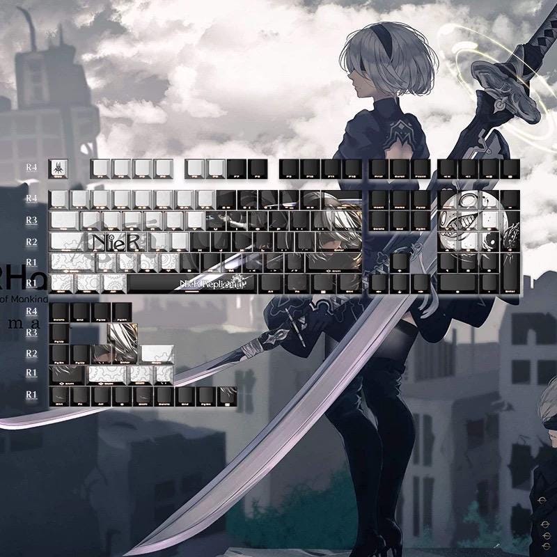 Nier Automata PBT 131 keys Cherry Profile Keycaps Set, Cute Keycaps, Custom Keycaps