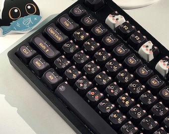 Black Cat PBT Keycaps Set: 140-Key Custom MAO Profile