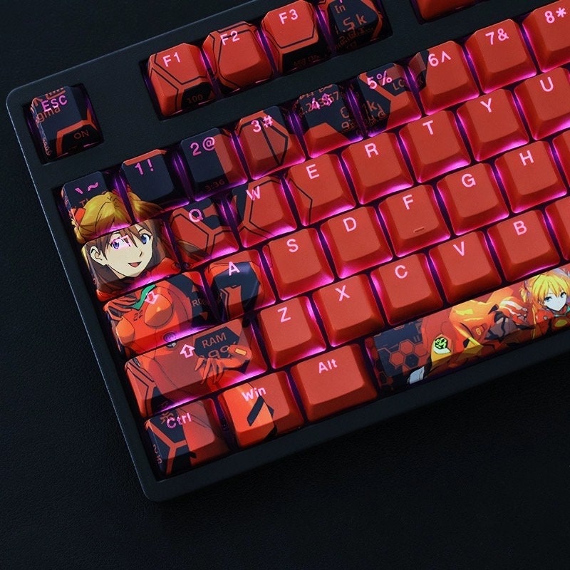 Evangelion Asuka Langley Soryu PBT 108 keys Backlit Cherry Profile Keycaps Set, Cute Keycaps, Custom Keycaps