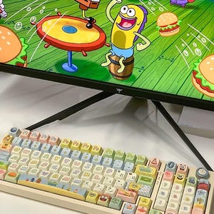 Square Sponge English PBT 142 keys MDA Profile Keycaps Set, Cute Keycaps, Custom Keycaps