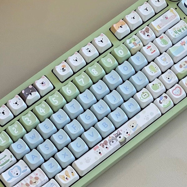 Party Dogs PBT Keycaps Set: English MAO Profile, 140 Keys