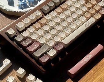 Coffee Kitty Keycaps, PBT Dye Sublimation, MAO Profile, 120+ Keys