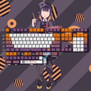 Hololive Ninomae Ina'Nis PBT 132 keys Cherry Profile Keycaps Set, Cute Keycaps, Custom Keycaps