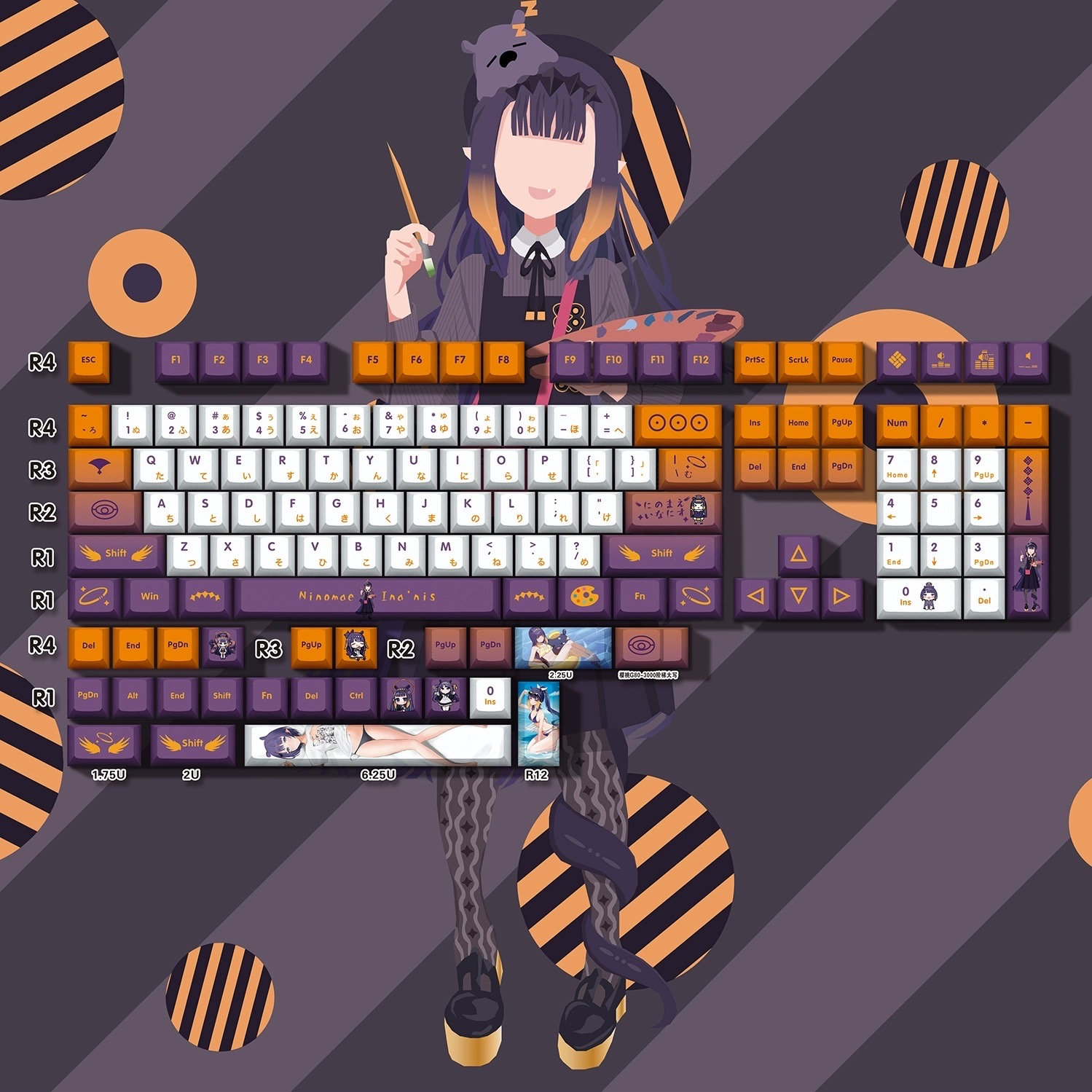 Ninomae Ina'Nis Keycaps: 132 PBT Keys, Cherry Profile