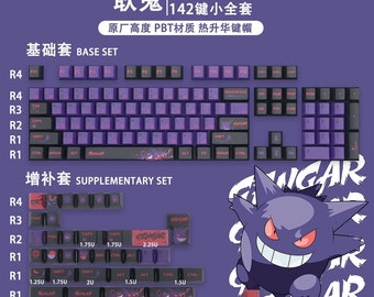 Gengar English PBT 142 keys Cherry Profile Keycaps Set, Cute Keycaps, Custom Keycaps