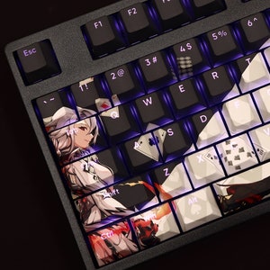 Genshin Arlecchinoo PBT 108キー Cherry Profile キーキャップセット、かわいいキーキャップ、カスタムキーキャップ