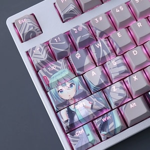 Hatsune Miku Backlit PBT Keycaps: 108-Key Cherry Profile Set