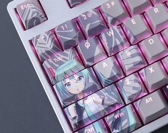 Hatsune Miku Backlit PBT Keycaps: 108-Key Cherry Profile Set