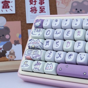 Purple Magic Cat Engelse PBT MOA-profiel keycaps set, leuke keycaps, custom keycaps