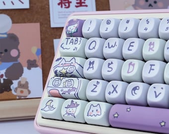 Purple Magic Cat PBT Keycaps Set: MOA Profile, 131 Keys