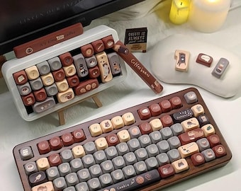 Coffee Beans Cat PBT Keycaps: 138 Keys, MOA Profile