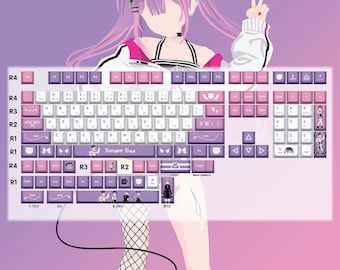 Hololive Tokoyami Towa PBT 132 keys Cherry Profile Keycaps Set, Cute Keycaps, Custom Keycaps