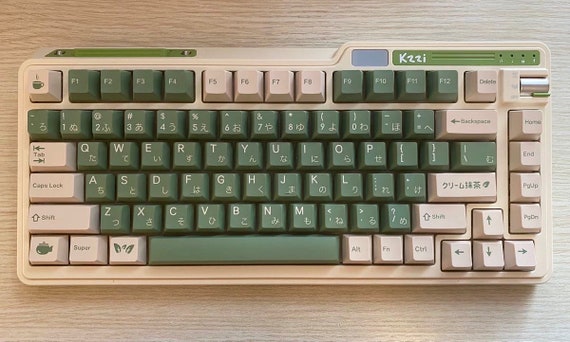 Cream Matcha Keycaps, Japanese English PBT, Cherry Profile