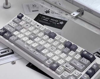 Teclas PBT con diseño de conejito estilo pixel retro, perfil Cherry, 130 teclas.