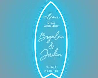 Custom Surfboard Wedding Neon Sign, Beach Wedding Decor