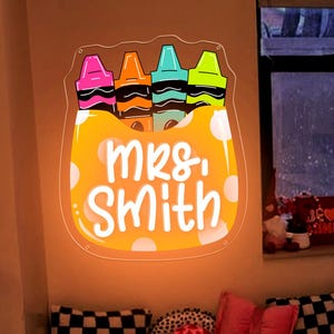 Personalized Crayon Box Teacher Name Neon Sign, Classroom Decor - Etsy