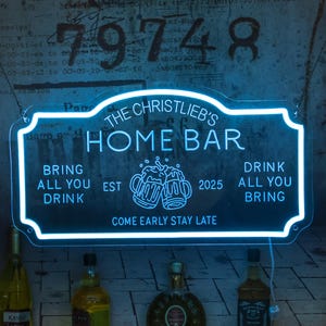 Gepersonaliseerde neonreclame thuisbar, aangepaste naam, bardecor