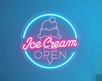 Ice Cream Open LED Neon Sign, Shop Decor