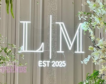 Custom LED Neon Wedding Sign, Couple Initials with Est. Year