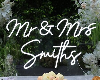 Custom Mr & Mrs Wedding Neon Sign with Stand, Battery Option