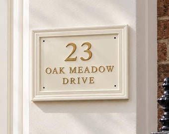 Custom House Number Plaque, Personalized Address Sign, Raised Gold Lettering, Vintage Door Sign, Outdoor House Number, New Home Gift