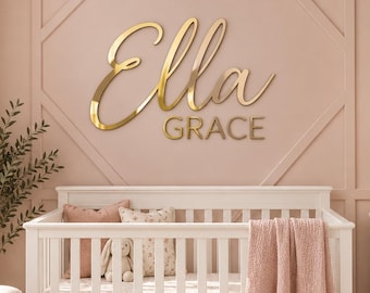 Custom Nursery Name Sign, Personalized Mirror Acrylic Baby Name, Cursive Wall Letters, Girls Bedroom Decor,Baby Shower Gift,Nursery Wall Art