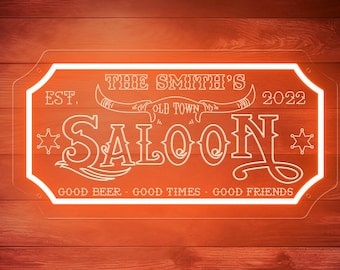 Custom Saloon Neon Sign: Cowboy Bar Decor, Man Cave Lighting