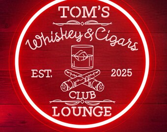 Personalized Cigar Lounge LED Neon Sign, Custom Home Bar Decor