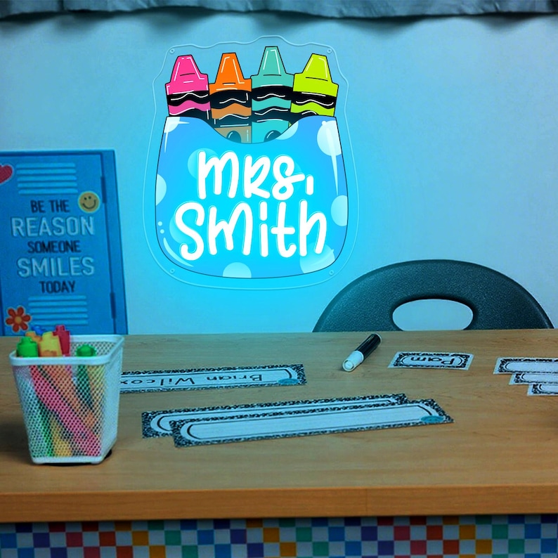 Personalized Crayon Box Teacher Name Neon Sign, Classroom Decor - Etsy