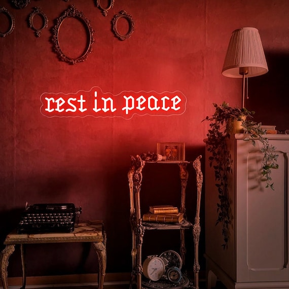 Rest In Peace Neon Sign – Gothic Skull Decor, Goth Wall Art