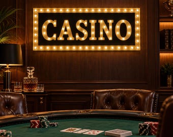 Personalized Casino Marquee Sign, Custom LED Casino Light, Vintage Poker Room Decor, Light Up Game Room Sign, Home Bar Wall Decor