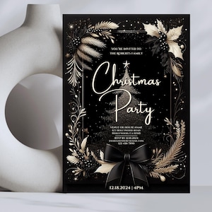 elegant Christmas invitation, black gold Christmas invite, formal holiday, digital Christmas party invite, printable Christmas, holiday party, editable Christmas, black tie Christmas, elegant holiday, chic Christmas, personalized Christmas invite,
