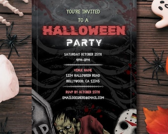 Zaproszenie na imprezę halloweenową Spooky Zombie | Dostosowywalne zaproszenie cyfrowe, zaproszenie zombie, zaproszenie na imprezę upiorną, cyfrowe zaproszenie Canva, Horror