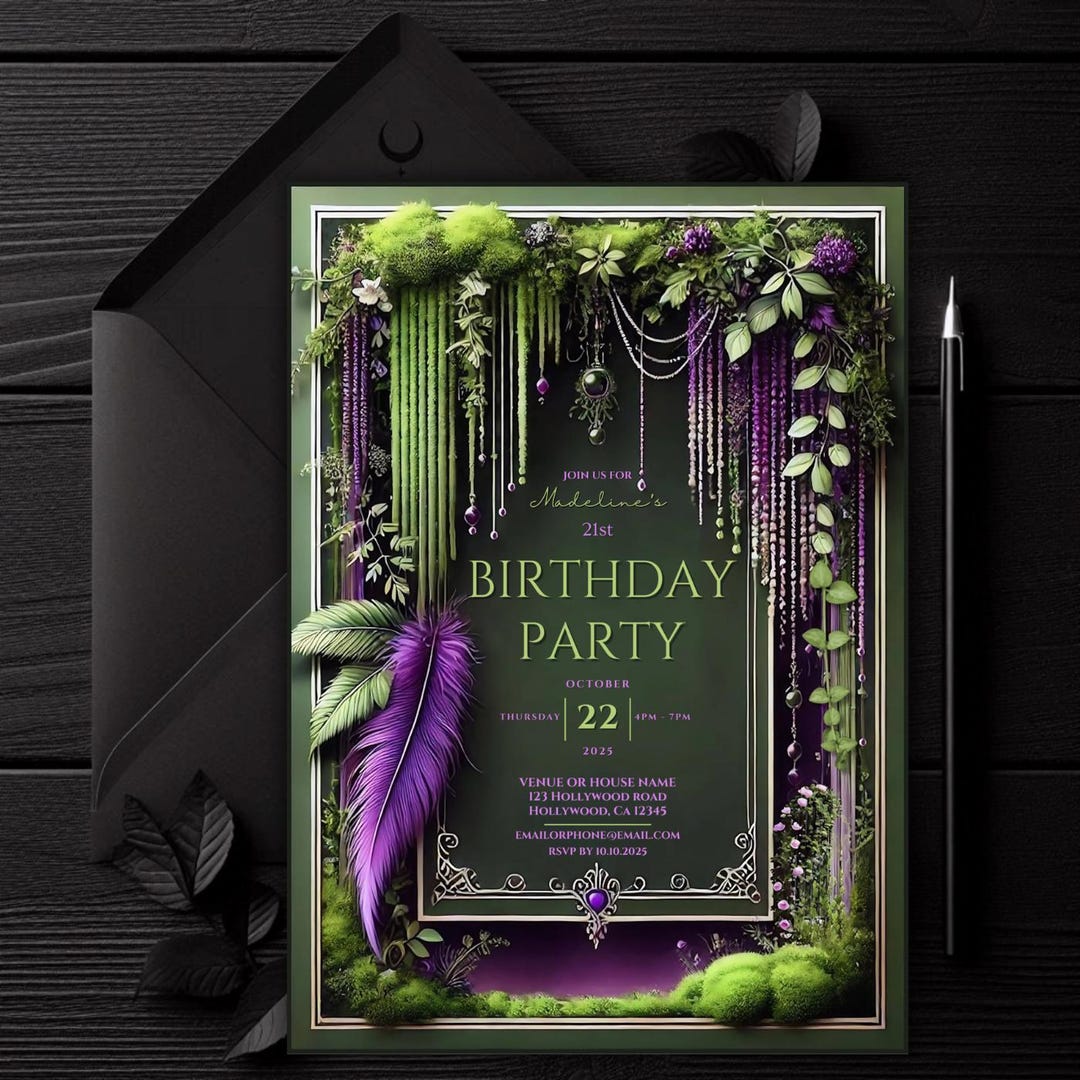 Forest Rave Invite Editable Boho Forest Birthday Party Invitation, Printable Garden Party ...