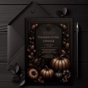 Bewerkbare uitnodiging voor Thanksgiving-diner, bruine pompoenen uitnodigen, herfst herfst uitnodiging, aanpasbare canvas sjabloon, afdrukbare Friendsgiving