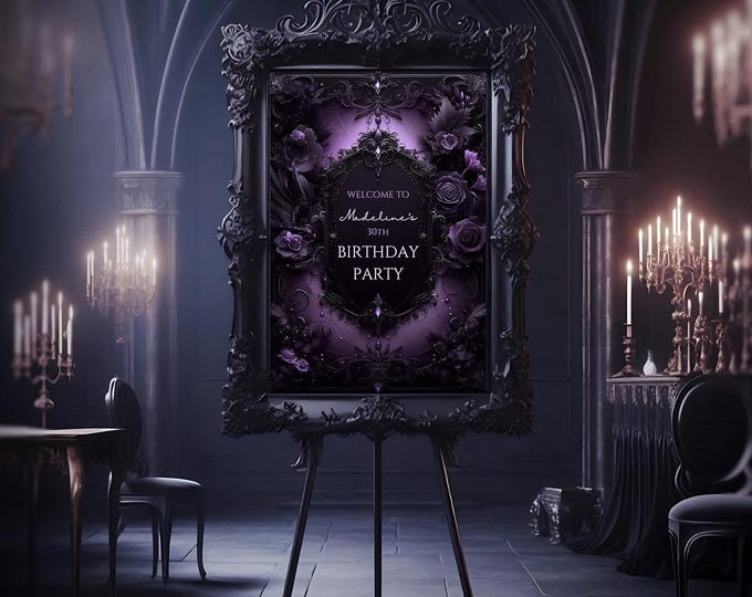 Editable Black and Purple Gothic Floral Sign Template 24x36, Digital ...