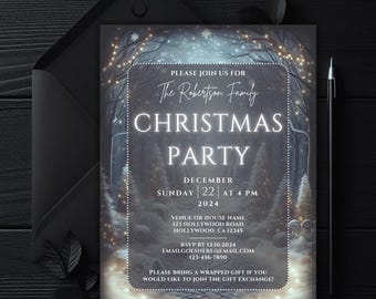 Editable Christmas Party Invitation, Printable Secret Santa Invite, Digital Canva White Elephant, Holiday Event Evite, Holiday Gift Exchange
