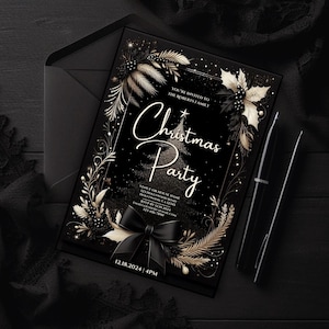 elegant Christmas invitation, black gold Christmas invite, formal holiday, digital Christmas party invite, printable Christmas, holiday party, editable Christmas, black tie Christmas, elegant holiday, chic Christmas, personalized Christmas invite,