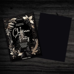 elegant Christmas invitation, black gold Christmas invite, formal holiday, digital Christmas party invite, printable Christmas, holiday party, editable Christmas, black tie Christmas, elegant holiday, chic Christmas, personalized Christmas invite,