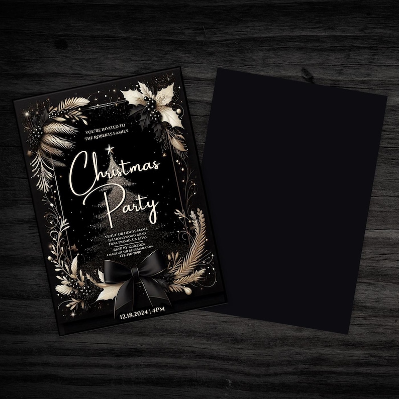 elegant Christmas invitation, black gold Christmas invite, formal holiday, digital Christmas party invite, printable Christmas, holiday party, editable Christmas, black tie Christmas, elegant holiday, chic Christmas, personalized Christmas invite,