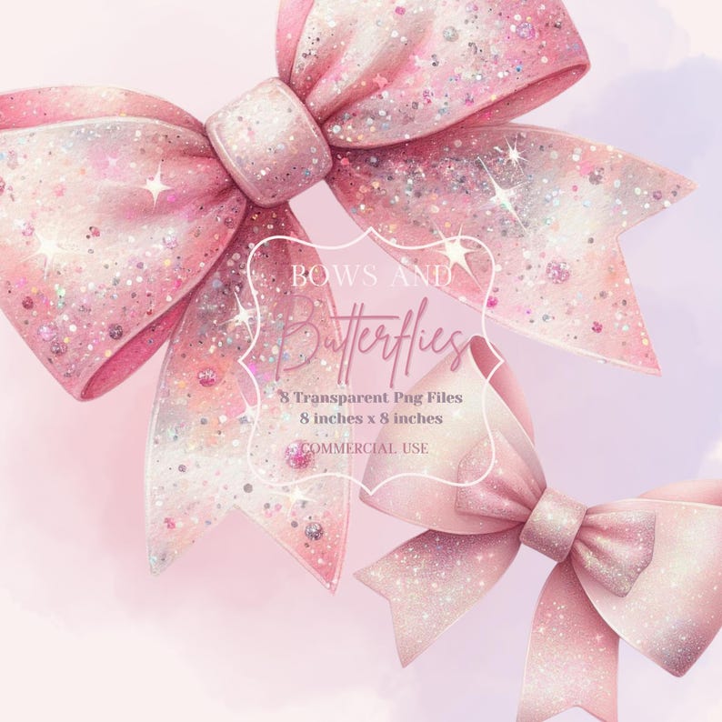 Transform your creative projects with our enchanting "Bows and Butterflies Clipart Set." This set includes 8 beautifully designed, high-resolution PNG files, perfect for adding a touch of magic and elegance to any creation.