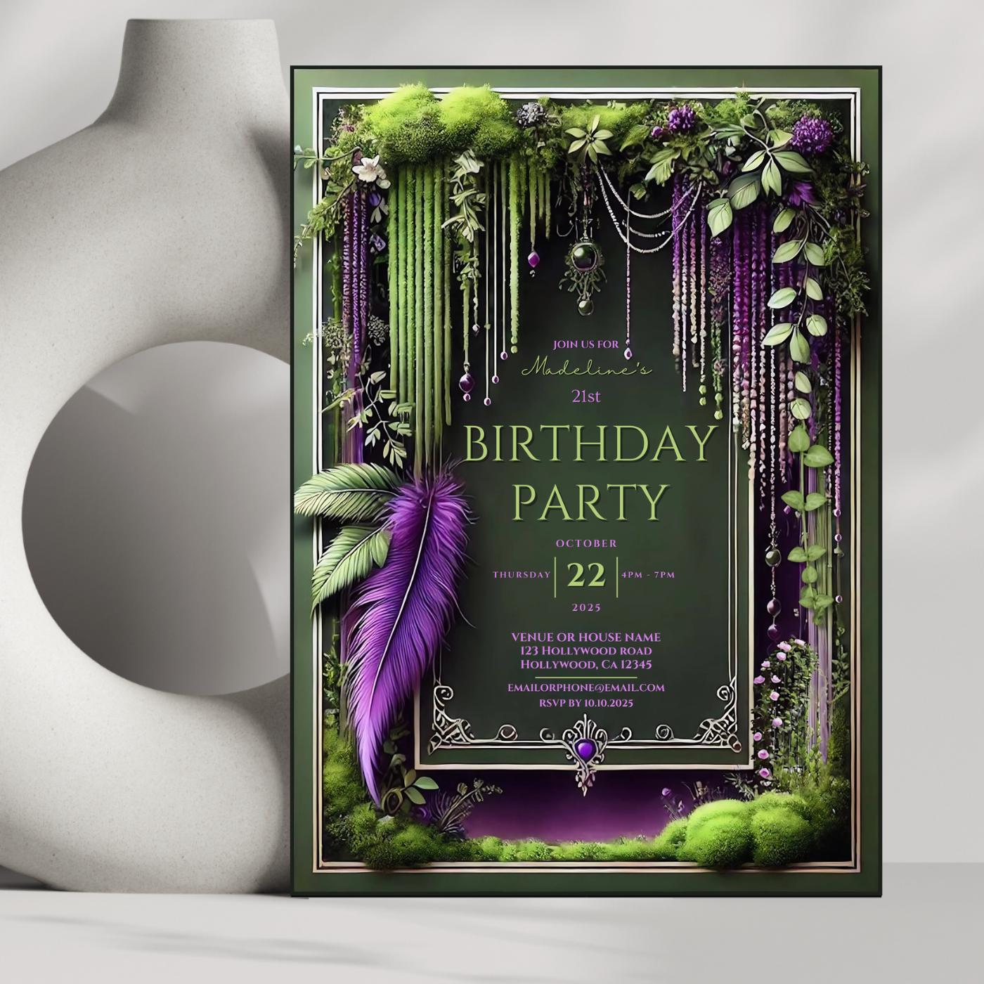 Forest Rave Invite Editable Boho Forest Birthday Party Invitation, Printable Garden Party ...